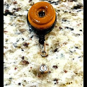Chocolate donut badge reel, badge pull.